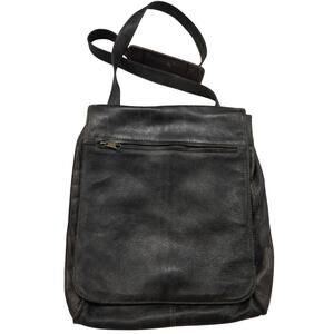 Vintage Hobo International Leather Messager Bag Large Fold Over Flap‎ 90s